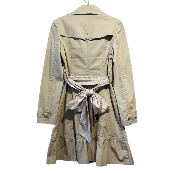 VTG Designer Women’s Mid Long Trench Coat Belted Jacket Overcoat Slim Fit Tan S - Picture 3 of 13